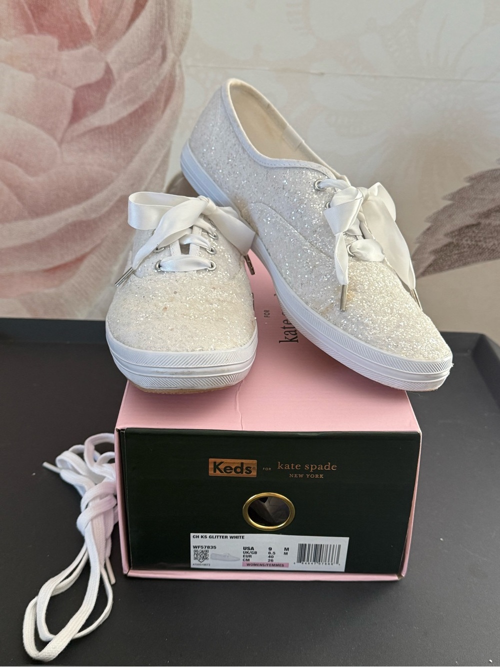 Keds x Kate Spade Women’s Glitter Lace-Up Sneakers — White